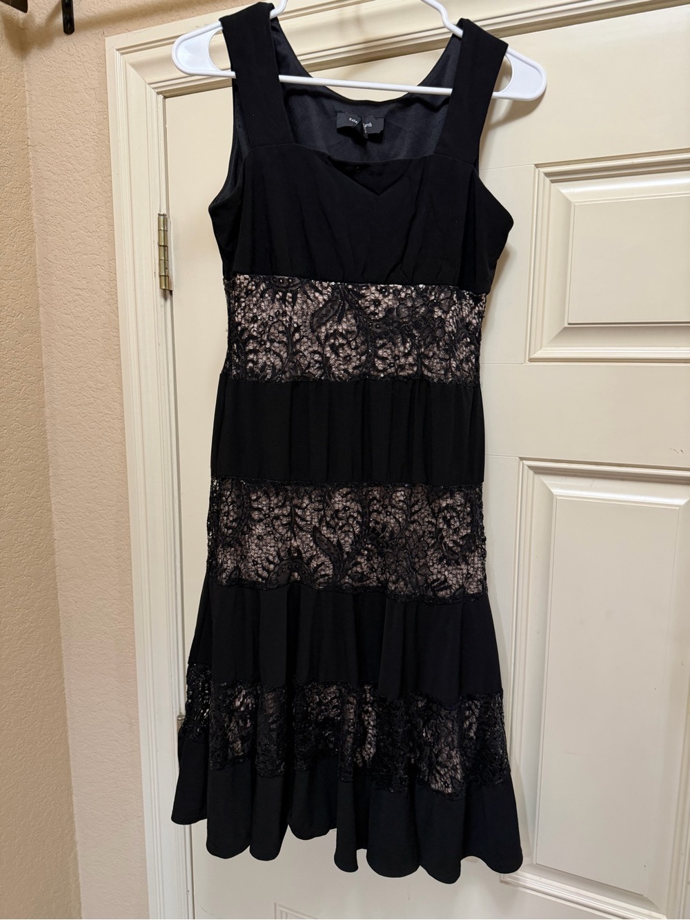 R&M Richards Black Midi Dress with Lace Insets